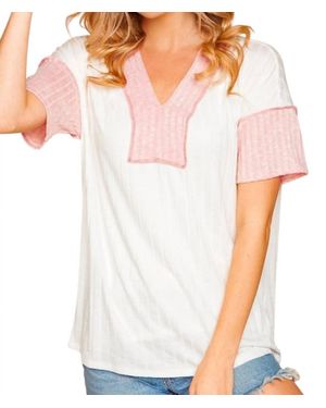 Haptics Vneck Short Sleeve Top With Detail - White