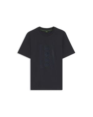 BOSS Relaxed-Fit T-Shirt With Tennis-Inspired Mesh-Print Logo - Black