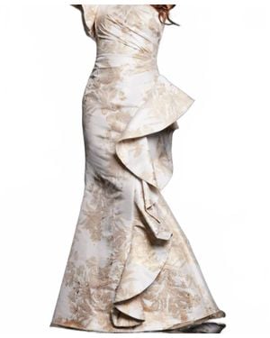 Jovani One Shoulder Ruffle Skirt Evening Gown - Natural
