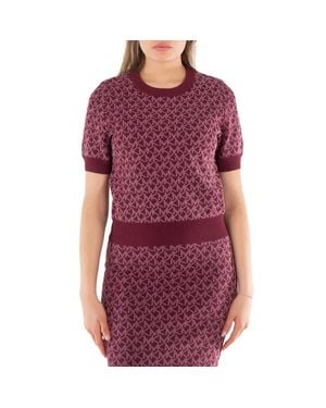 Michael Kors Logo Jacquard Short Sleeve Sweater - Red