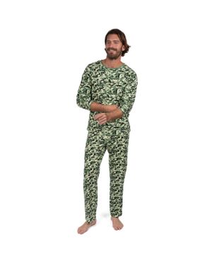 Leveret Two Piece Cotton Loose Fit Pajamas Camouflage - Green