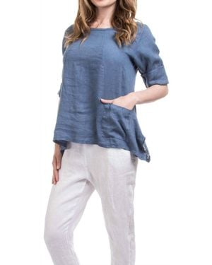 Gigi Moda Maira Linen Scoop Neck Top - Blue