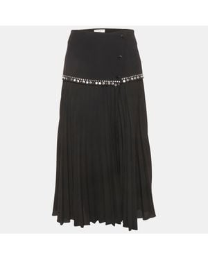 Sandro Crepe Embellished Plisse Midi Skirt - Black