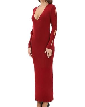 Akep Cut-Out Midi Knit Dress - Red