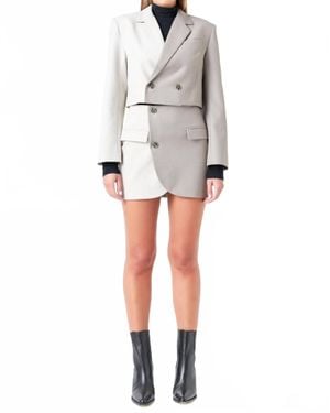 Endless Rose Cropped Colorblock Blazer - Gray