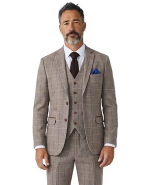 Paul Andrew Wool Herringbone Check 3 Piece Tweed Suit - Brown