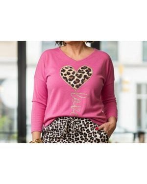 Made In Italy Wild Love Fleece V-Neck Tee - Pink