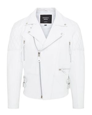 Infinity Leather Cowhide Leather Brando Biker Jacket - White