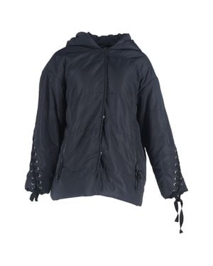 Maje Quilted Braided Lace Detail Hooded Jacket - Blue