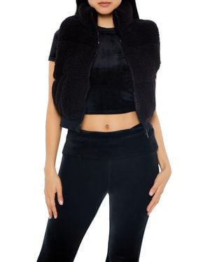 Forever 21 Faux Shearling Zip-Up Vest - Black