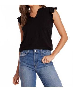 Mod-o-doc Sleeveless V Neck Ruffle Top - Black