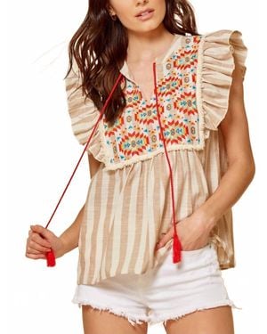 Savanna Jane Geo Embroidered Top - Multicolor
