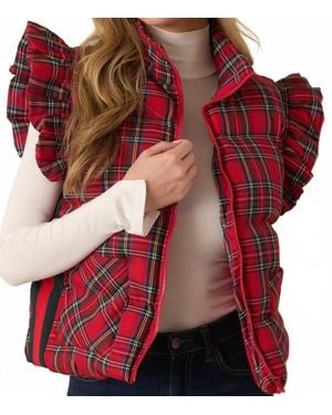 Jodifil Tartan Plaid Puffer Vest - Red