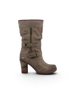 Mustang Mid-Calf Heeled Long Boots - Brown