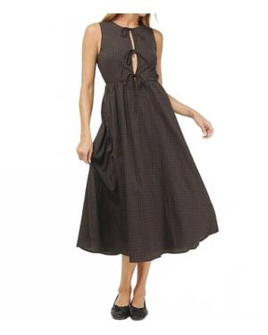 needii Pearl Gingham Tie Top Tank Midi Dress - Black