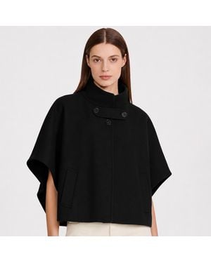 TRUEDAMES Button-Detail Structured Poncho Cape - Black