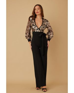 TRUEDAMES Flower Vein Sequin Print Jumpsuit - Natural