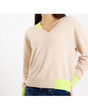 Brodie Cashmere Color Pop Maria Cashmere V Neck Sweater - Natural