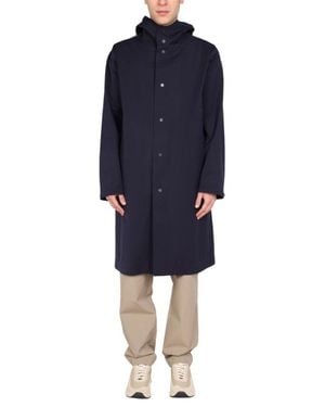 Monobi Hooded Trench Coat With Tall Neck - Blue