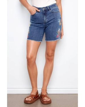 Charlie b Embroidered Stretch Denim Shorts - Blue