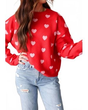 Wishlist Brushed Knit Heart Sweater - Red