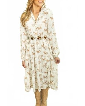 Southern Grace Horse Print Shirt Dress - Natural