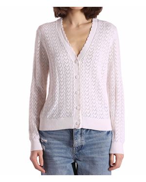 Minnie Rose Heart Pointelle Scalloped Cardigan - White