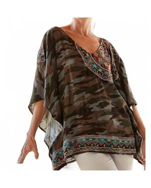Savanna Jane Camo Embriodered Pocho Top - Brown