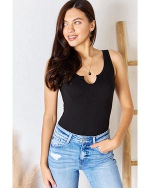 TRUEDAMES Microfiber Notched Sleeveless Bodysuit - Black