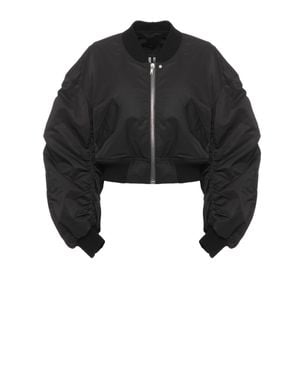 Rick Owens Cropped Ruched Bomber Jacket With Structured Silhouette - Black