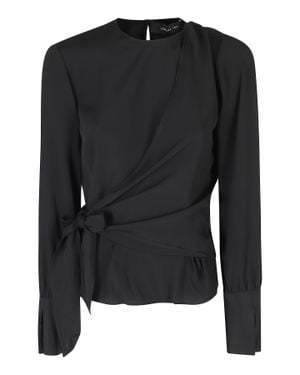 FEDERICA TOSI One-Shoulder Removable Sleeve Acetate-Silk Blouse - Black
