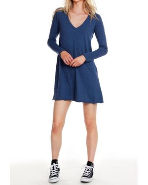 Bobi Long Sleeve V-Neck Dress - Blue