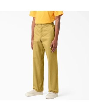 Dickies Work Pants Dark Khaki Stonewash Straight Leg Workwear Jzz398 - Yellow