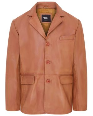 Infinity Leather 3 Button Italian Leather Blazer Jacket - Brown