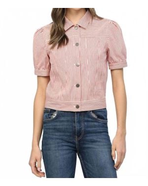 Fate Button Up Denim Puff Sleeve Shirt - Blue