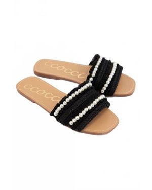 Ccocci Pearl Embellished Tweed Sandals - Black