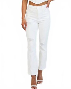 Risen Irving Tummy Control Distressed Straight Leg Jeans - White