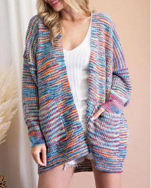 Bestto Open-Front Knit Cardigan - Blue