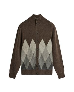 Ballantyne Chocolate Diamond Ombré High-Neck Cashmere Cardigan - Brown