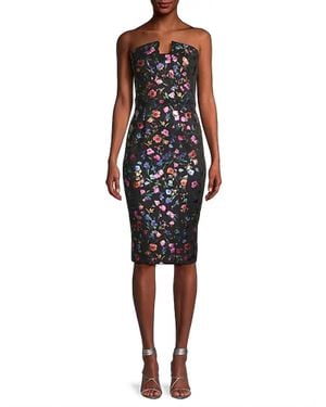 Black Halo Lena Floral Embroidered Sheath Dress - Black