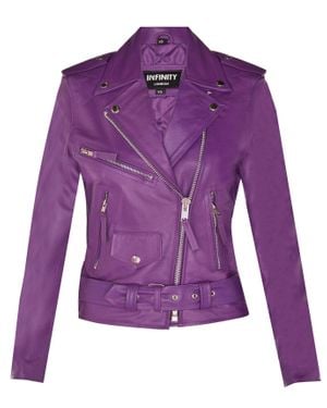 Infinity Leather Cowhide Leather Biker Jacket-Mansfield - Purple