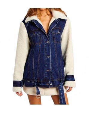 SER.O.YA Mink Teddy Denim Jacket - Blue