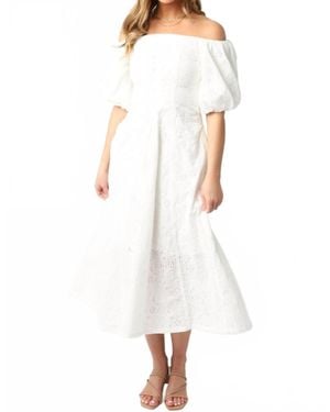 Olivaceous Gracie Eyelet Puff Sleeve Midi Dress - White