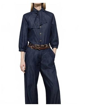 Luisa Cerano Button Front Blouse With Tie - Blue