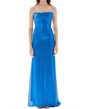 Tarik Ediz Straight Across Ruched Prom Gown - Blue