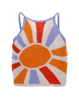 Sandro Soleil Sun-Motif Crochet Sleeveless Crop Top - Orange