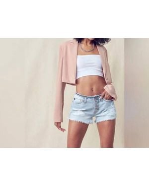 Kancan Low Rise Distressed Button Fly Shorts - Black