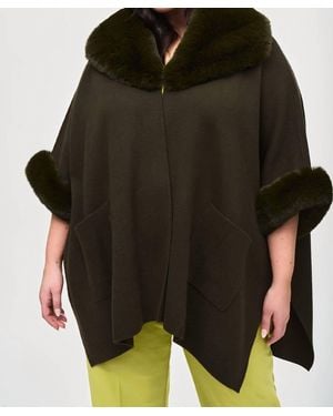 Joseph Ribkoff Faux Fur Trim Oversized Three Quarter Sleeve Cape - Green