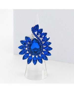 Fashnzfab Bold Teardrop Centerpiece Marquise Stone Cluster Around Stretch Ring - Blue