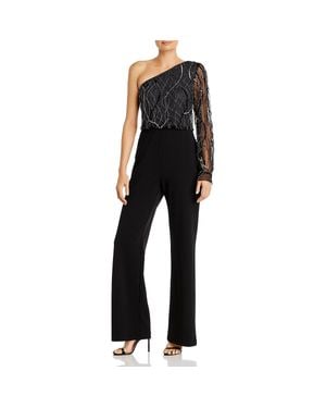 Aidan Mattox Embellished One Shoulder Jumpsuit - Black